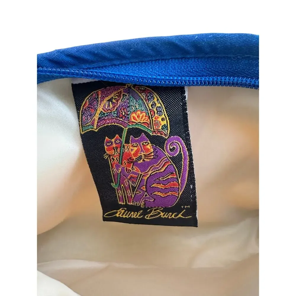 Laurel Burch Cat blue yellow zippered mirror cat pouch